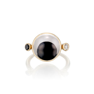 Create Your Own Ring | GOOGLY EYE CARVED QUARTZ + ONYX GOLD SETTING